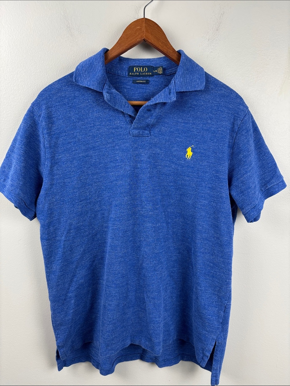Polo by Ralph Lauren Heathered Royal Blue Polo Large with Yellow Pony custom fit
